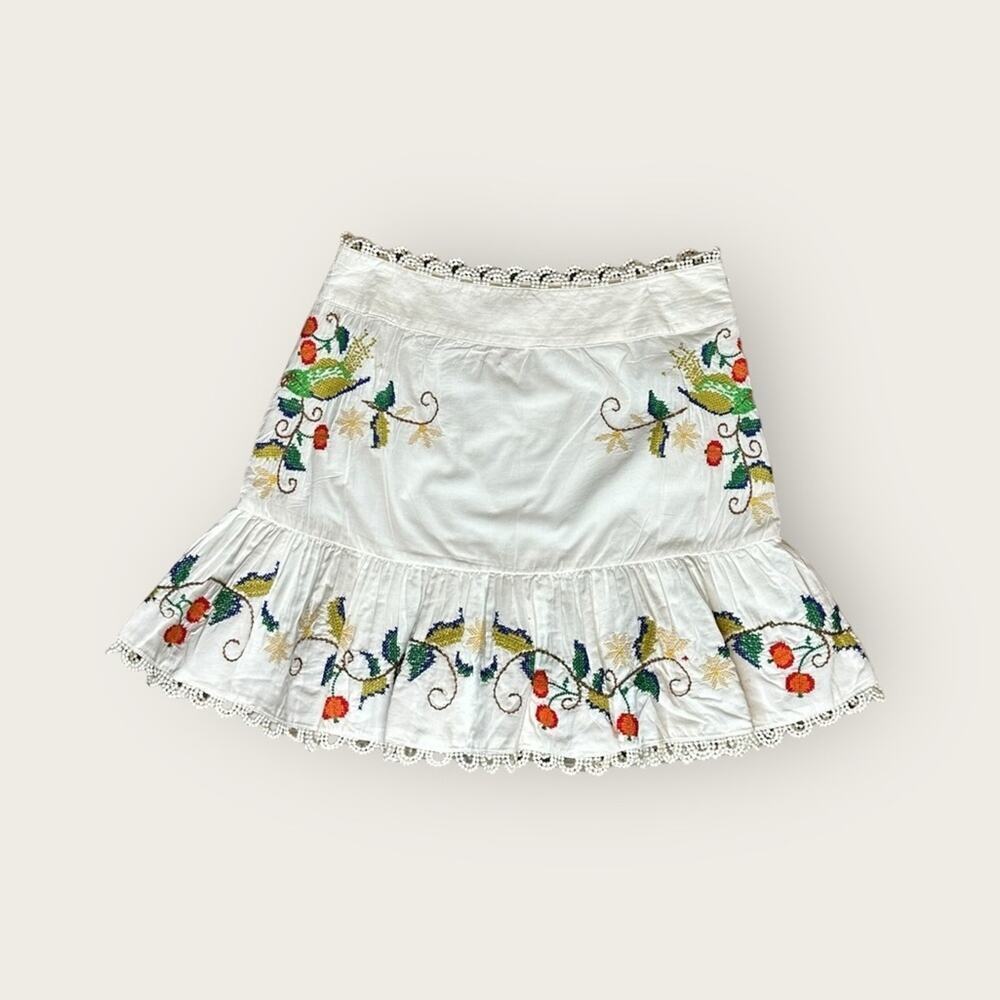 NWOT | Farm Rio | Embroidered Ruffle Mini Skirt | White | Medium - Picture 2 of 11